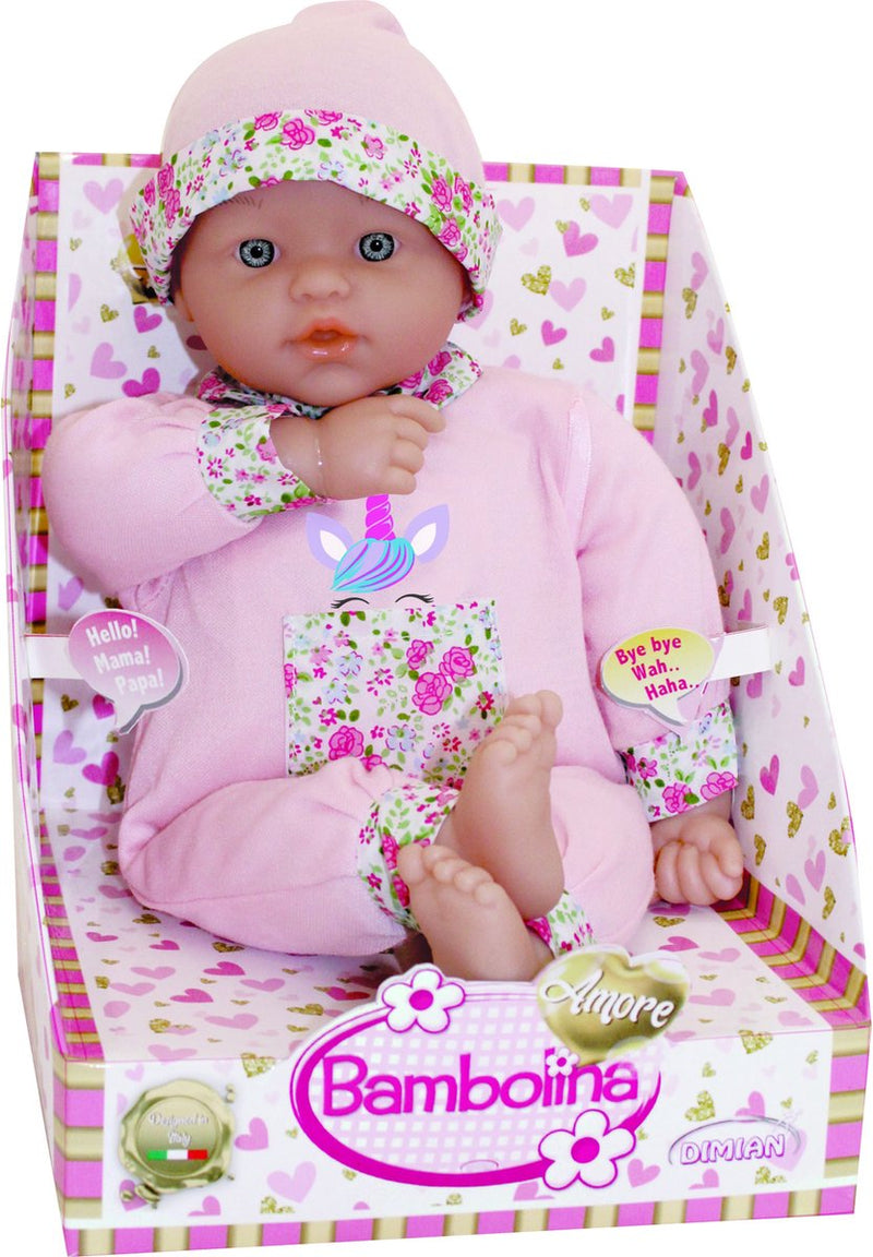 Muñeco blandito Dimian con sonidos de bebé - amore - 38 cm.