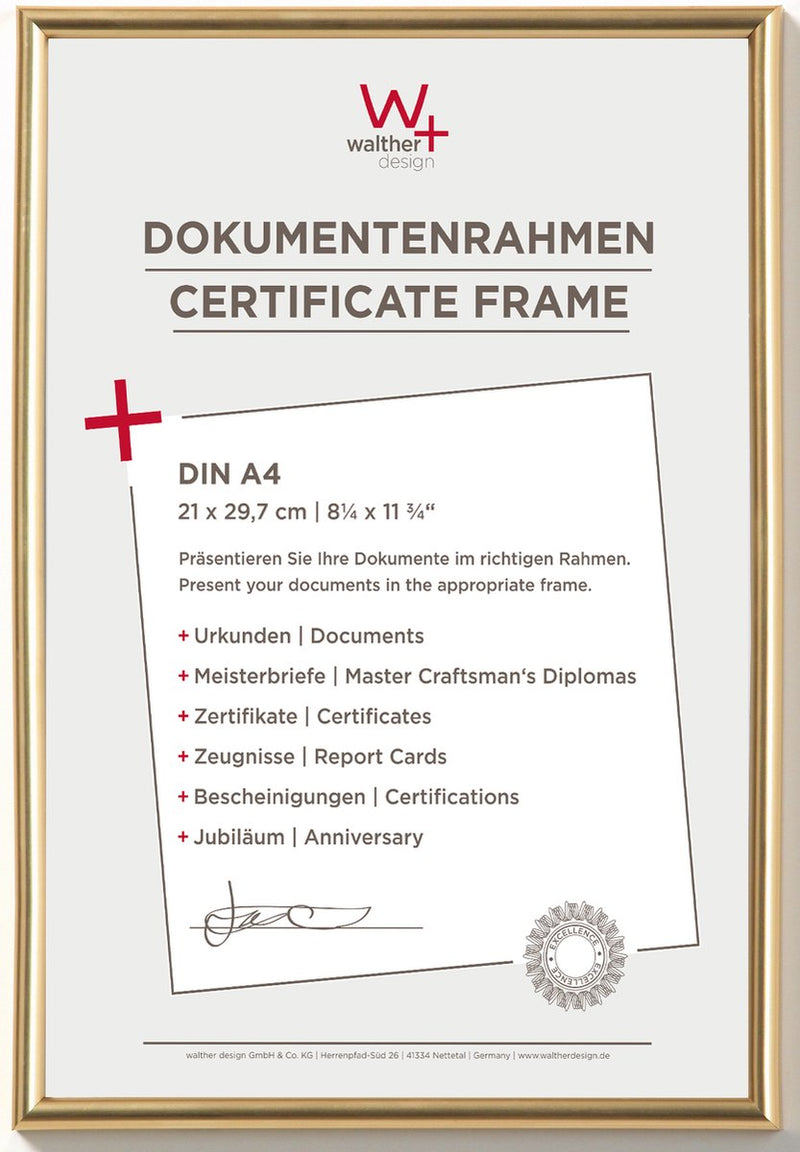 Walther Galeria - cornice in plastica - formato foto 21 x 29,7 cm (din A4) - oro metallizzato