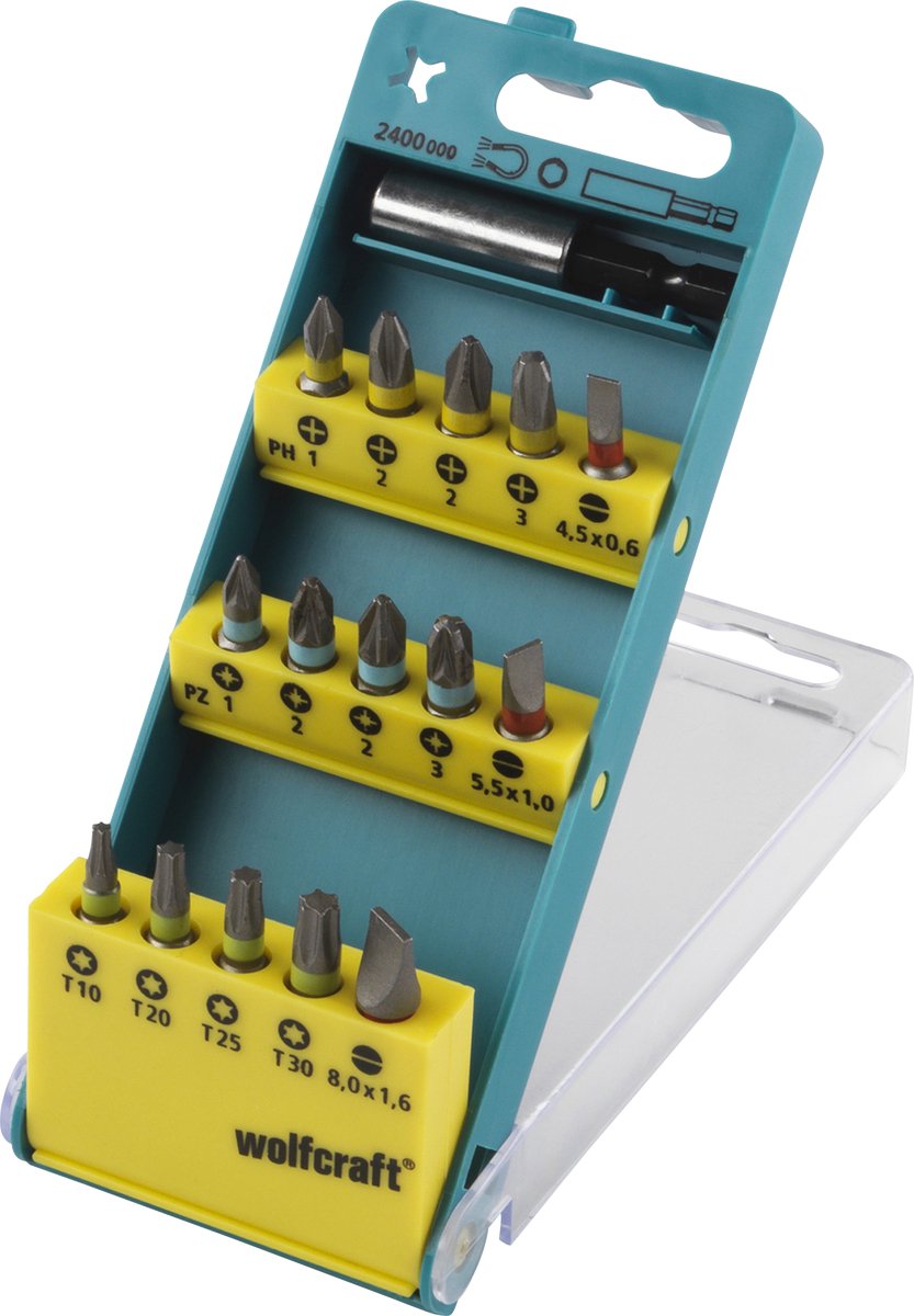 Wolfcraft - juego de puntas - 16 piezas - cruceta ranura ph pz torx - 2400000