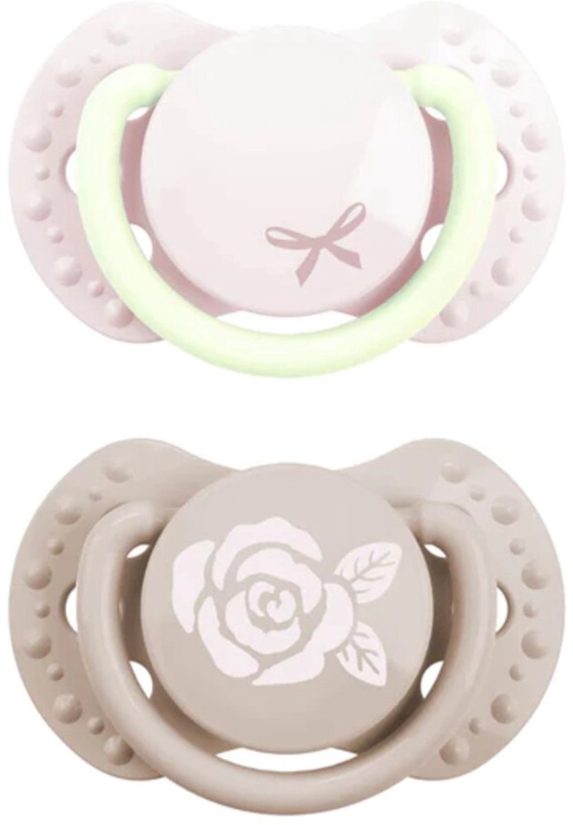 Ciuccio Difrax lovi dinamico - elegante - neonato - rosa chiaro che si illumina al buio - 2 pezzi