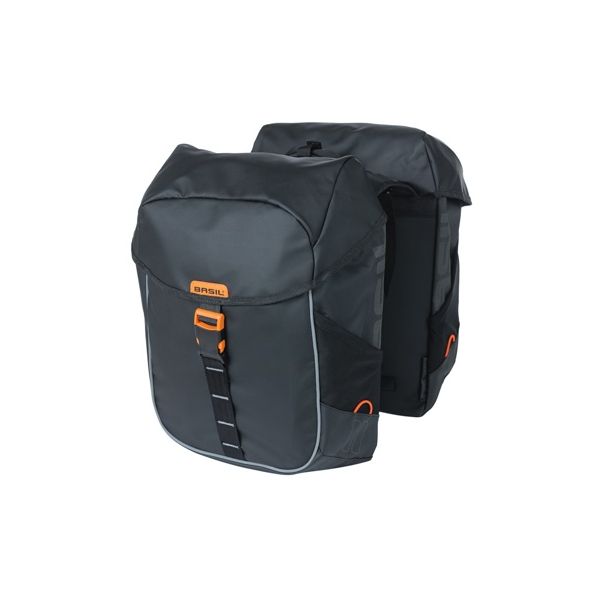Miles de albahaca lona: bolsa de bicicleta doble, impermeable, 34L, naranja negra