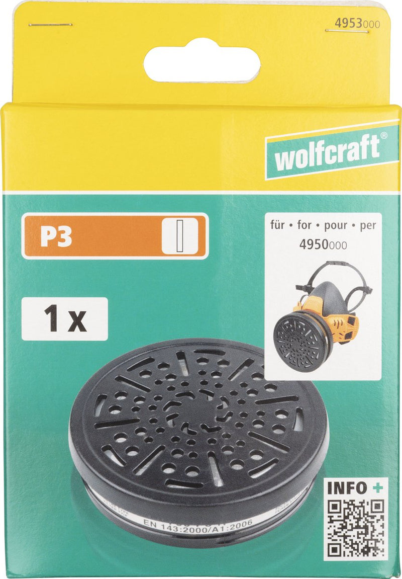 Wolfcraft - semimaschera con filtro dell'aria sostituibile p3 - filtro - maschera antigas - 4953000