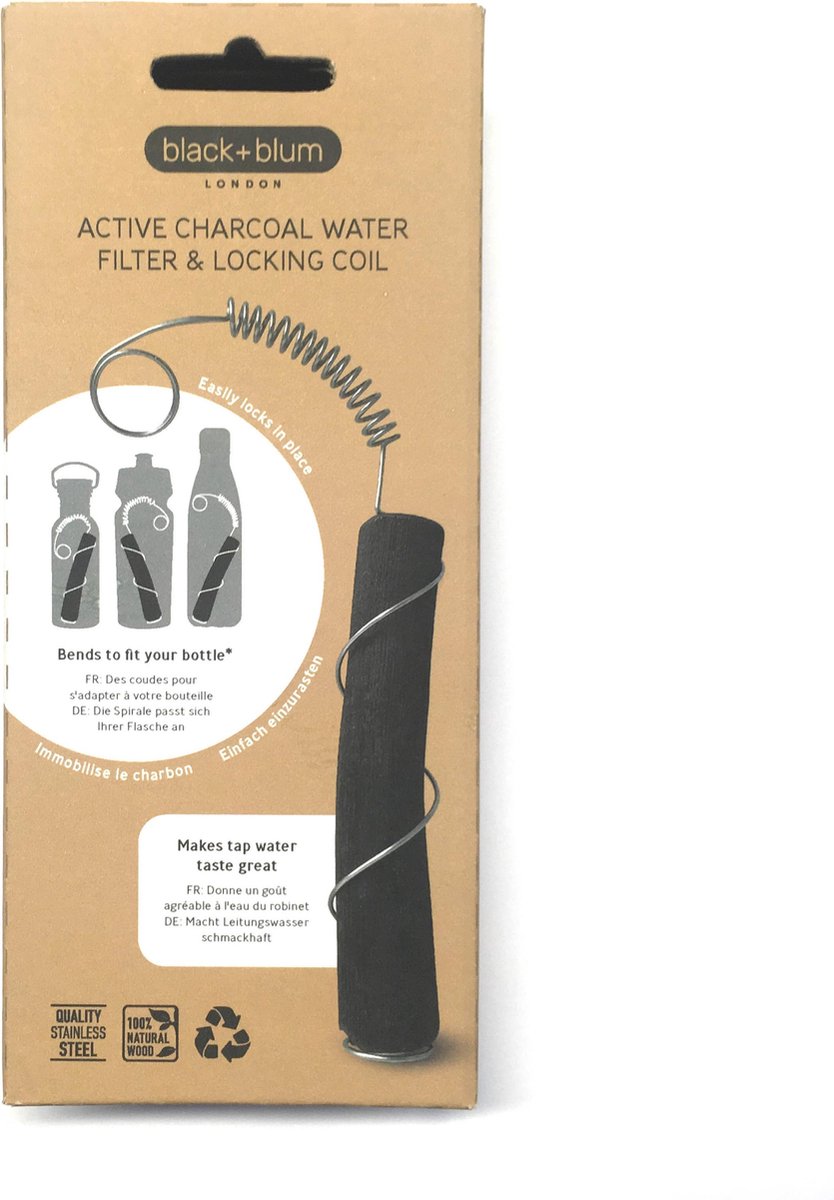 Black blum black+blum eau good waterfilter met inox spiraalveer geschenkdoos - houtskool - 60 gram - zwart