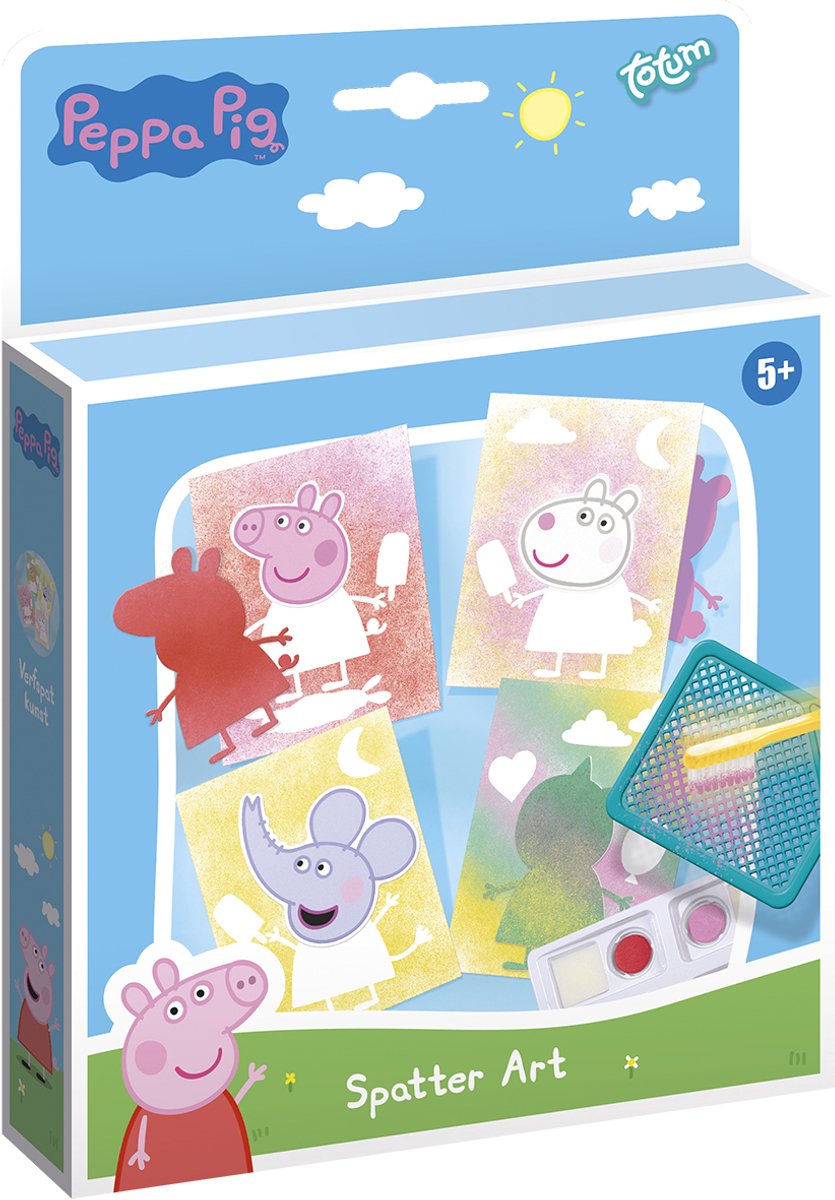 Totum peppa pig 4 luxe kaarten maken creatief speelgoed knutselset spetterkunst incl. stickers - speelgoed junior knutselen