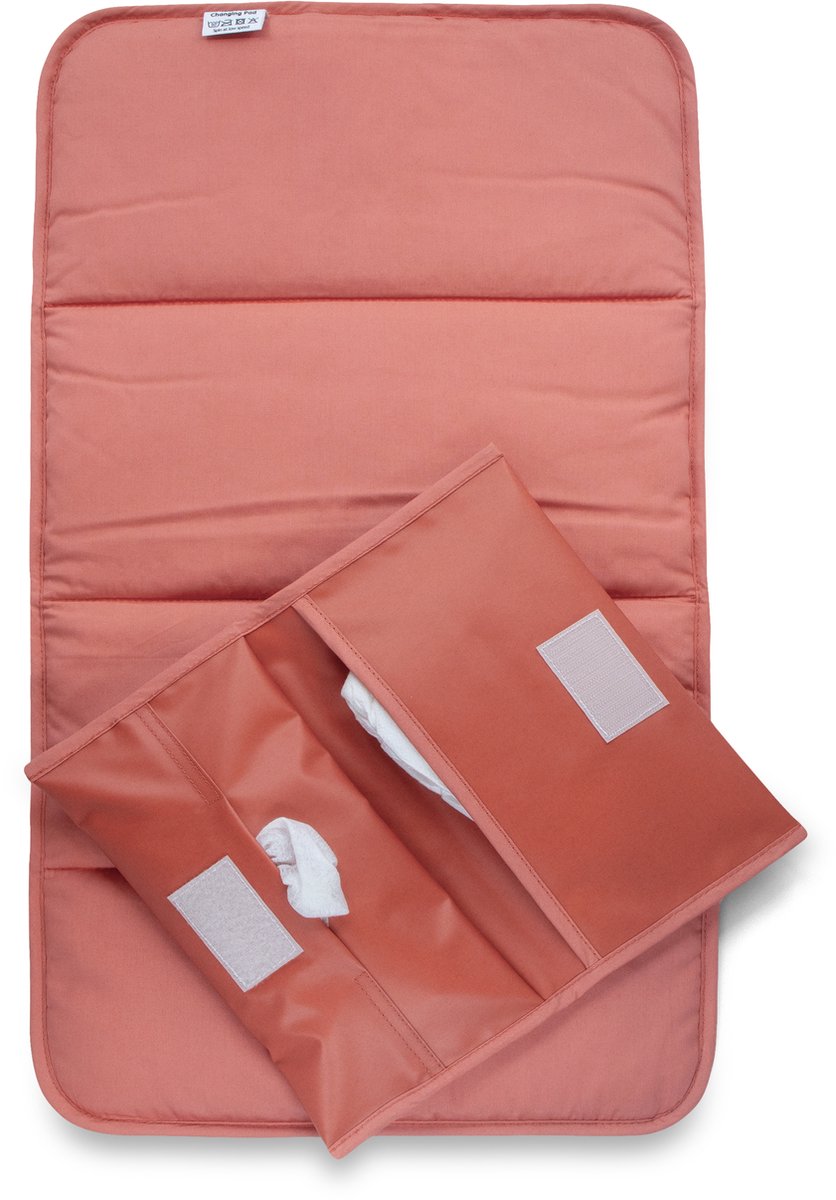 Kipkep napper verschonings-set - sienna - verschoonmatje en luier-etuitje - waterproof - wasbaar - gecoat - roze rood