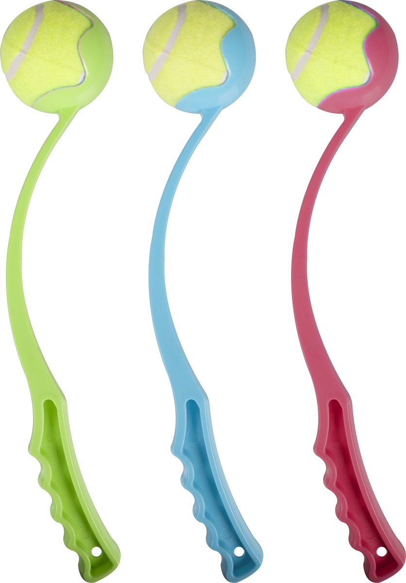 Flamingo giocattolo per cani spara palline da tennis hawai - rosa blu rosso - 38 x 6 x 6 cm