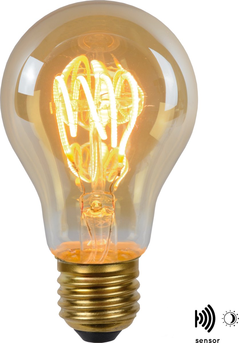 Lucide a60 twilight sensor - filament lamp - ø 6 cm - led - e27 - 1x4w 2200k - dag nacht sensor - amber