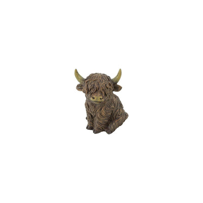 Country field countryfield beeld schotse hooglander zittend walker bruin polystone 8,5x6,5x10,5cm