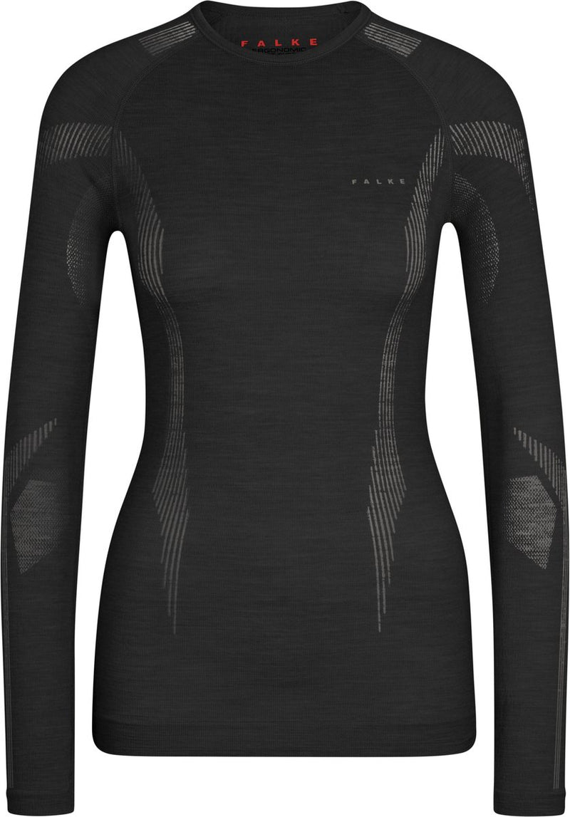 Falke wool-tech longsleeve sneldrogend wol functioneel functioneel shirt met lange mouwen dames zwart - maat l