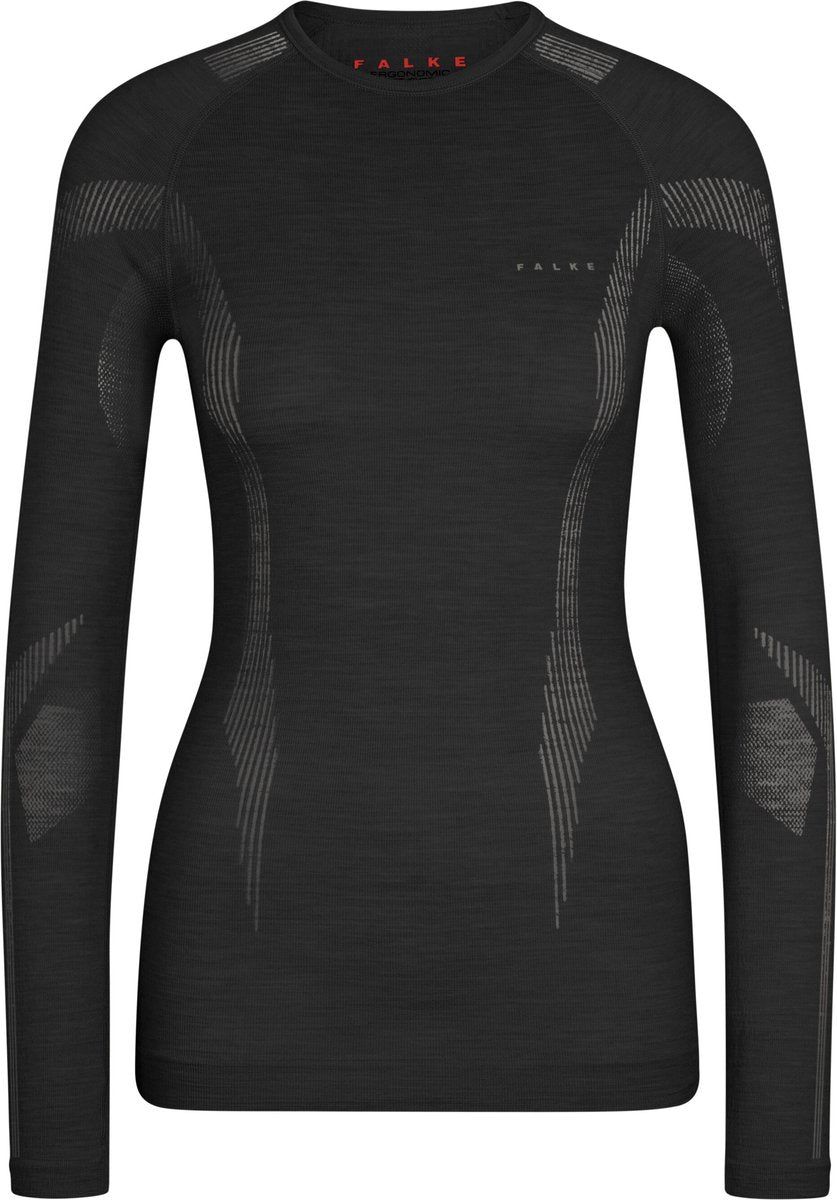 Falke wool-tech longsleeve sneldrogend wol functioneel functioneel shirt met lange mouwen dames zwart - maat s