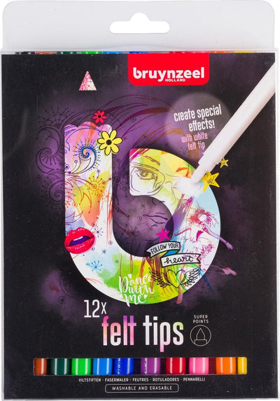 Bruynzeel Teens 12 súper rotuladores - con marcador de borrador blanco