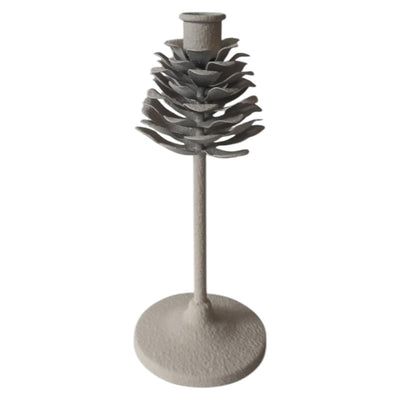 Mansion atmosphere candlestick pinecone on base white h22.5cm