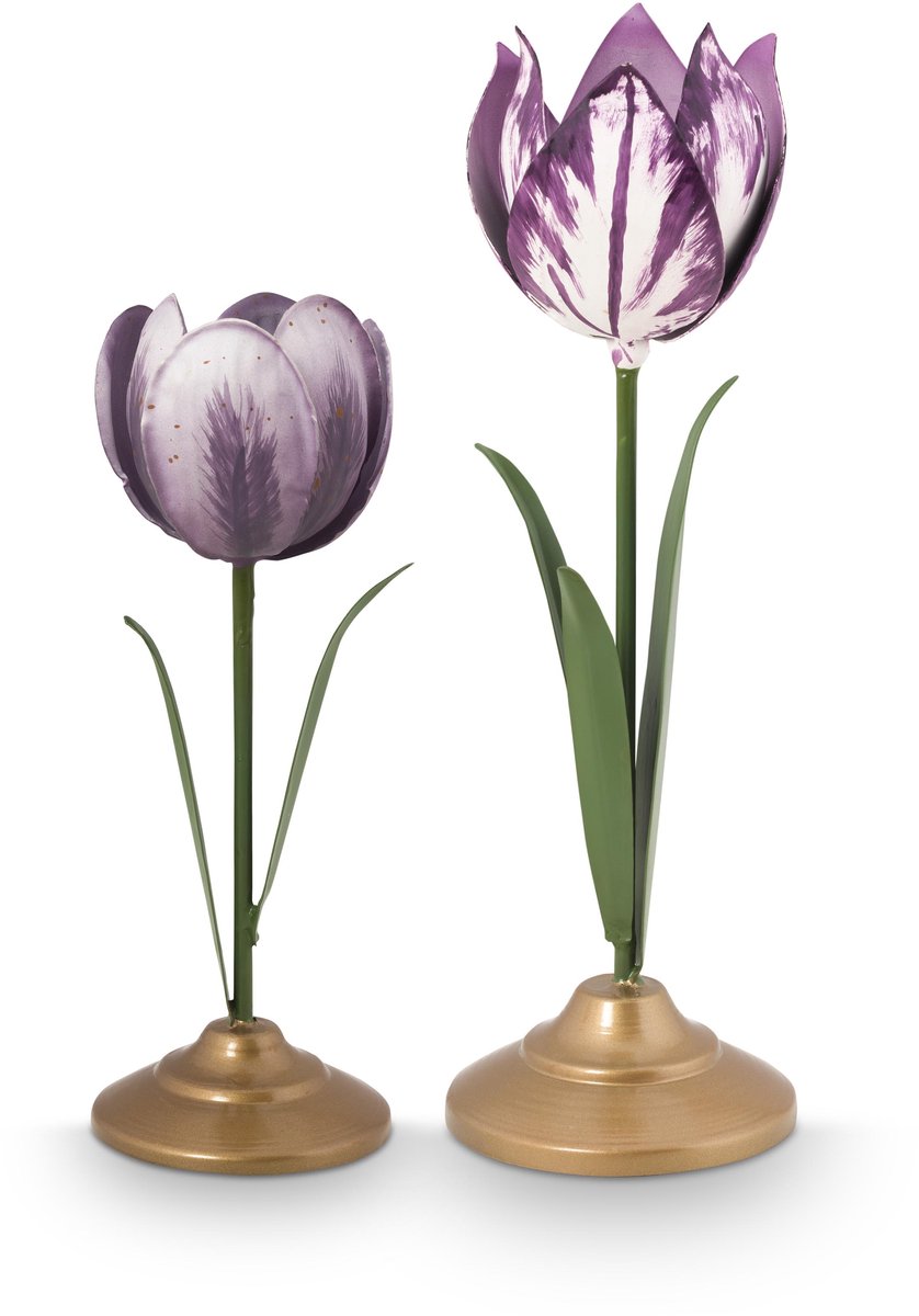 Pip studio - candelabro tulipán - accesorios para el hogar - candelabro lila - 21cm - juego de 2 candelabros
