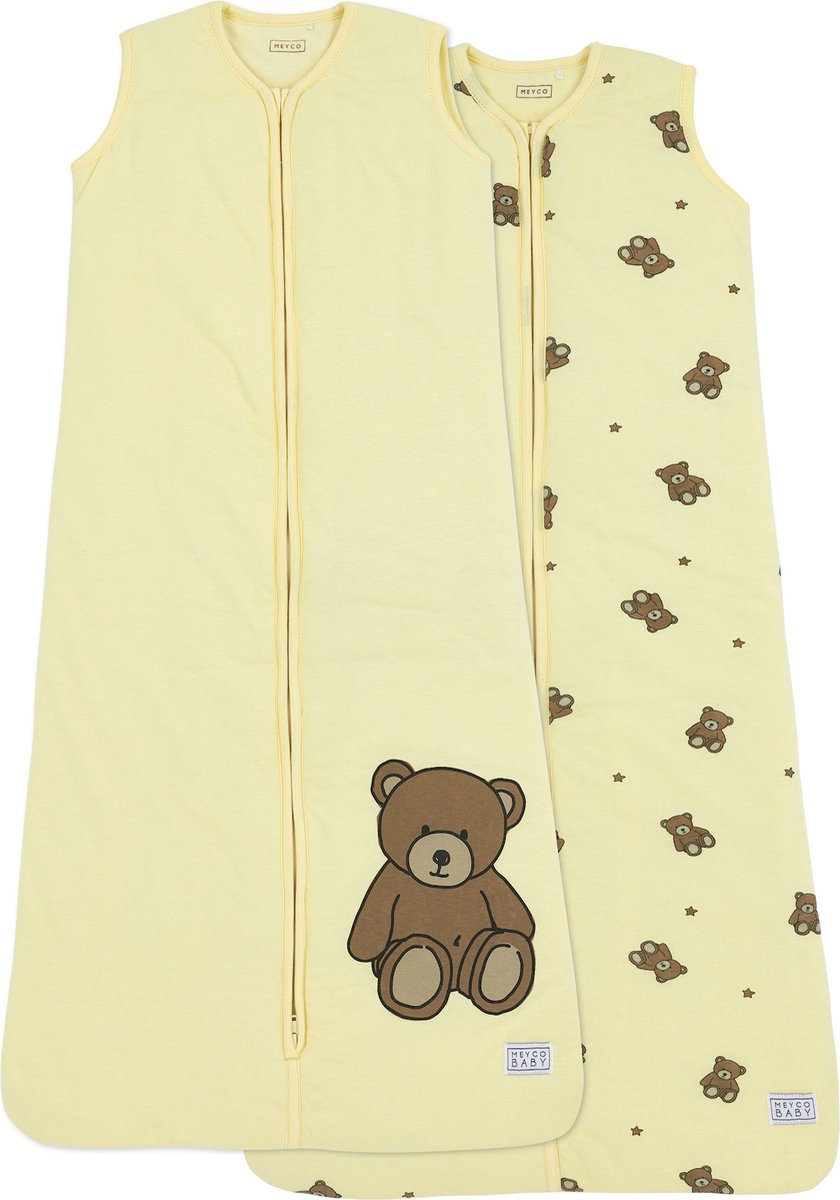 Meyco baby slaapzak winter teddy bear - 2-pack - soft yellow - 90cm - winterslaapzak