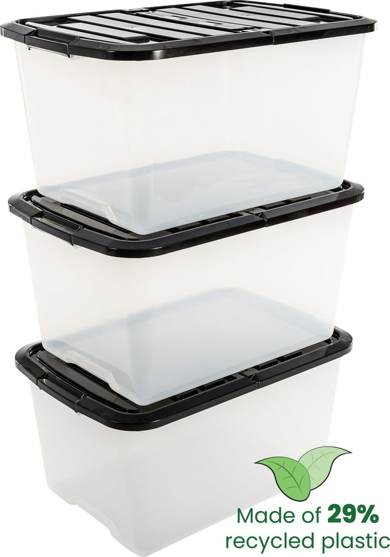 Bauletto Iris con coperchio semiapribile - 45 l - plastica - nero trasparente - set da 3