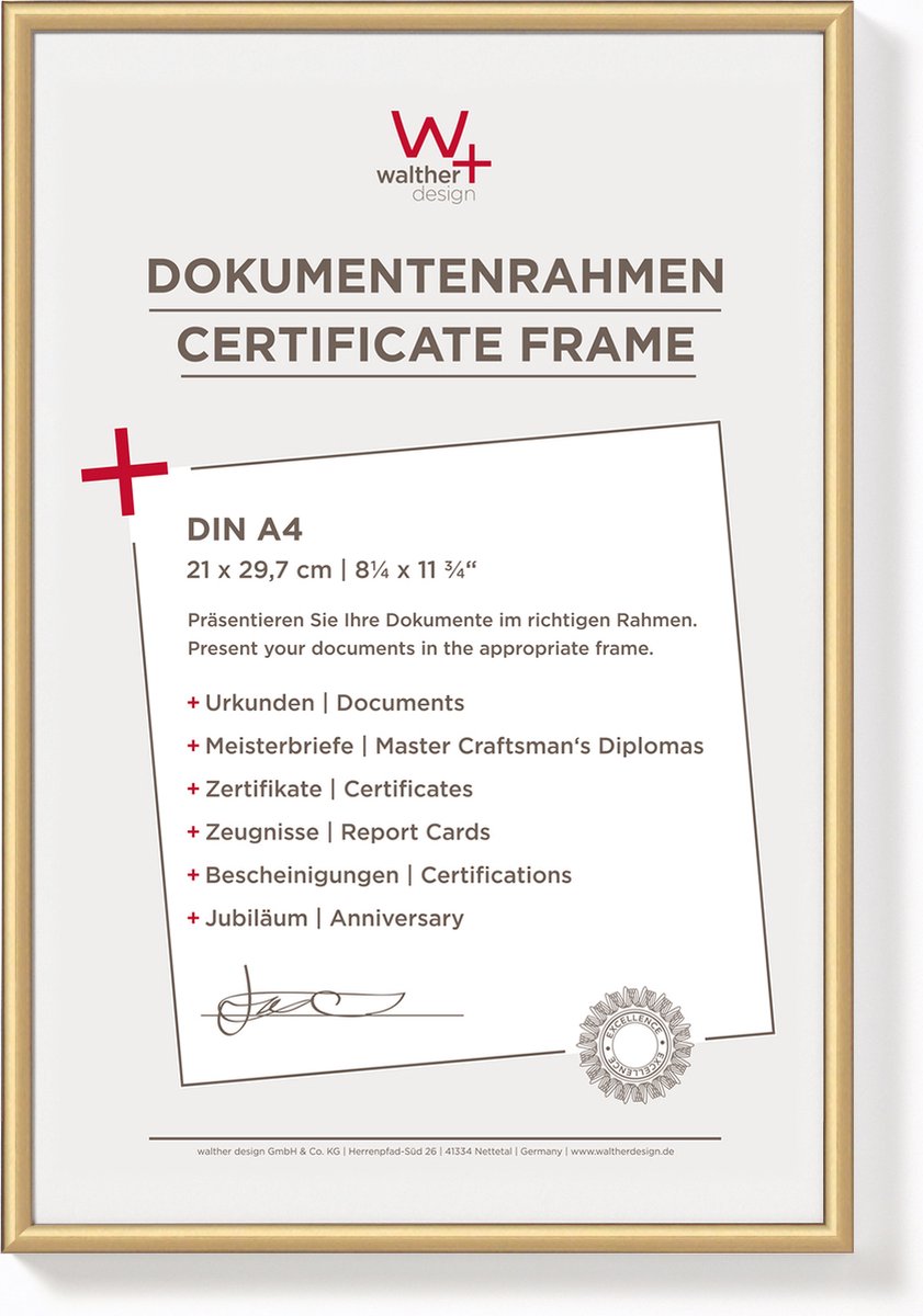 Walther nuovo stile di vita - cornice in plastica - formato foto 21x29,7 cm (din A4) - oro