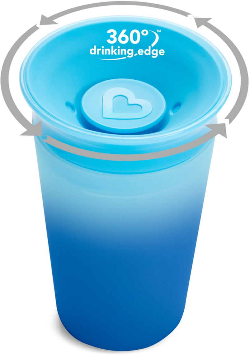 Vaso para beber 360° antifugas milagroso de Munchkin - vaso para sorber - cambio de color - sensible al calor - vaso de práctica para bebé y niño - 266 ml - azul