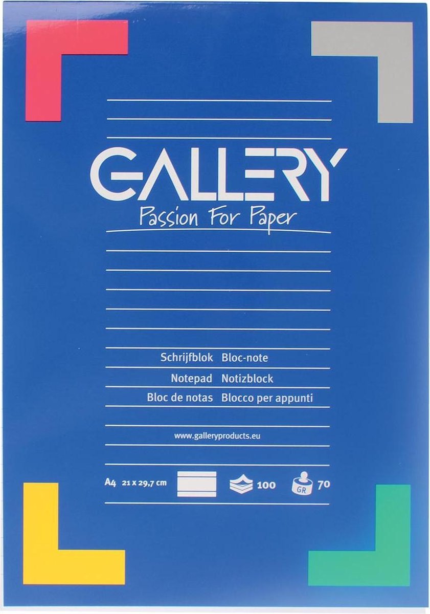 Blocco note Gallery, ft A4, a righe, 100 fogli, 1 pezzo