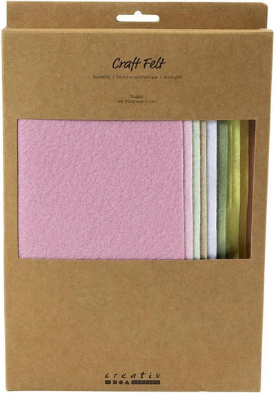 Feltro hobby Creative Company, a4, foglio 210x297 mm, spessore 2 mm, colori pastello, 10 pezzi 1 scatola