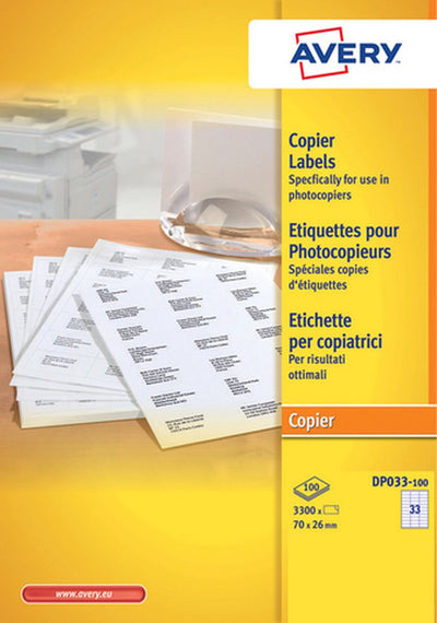 Avery copy label 70x26mm 100 fogli 33 etichette per foglio bianco