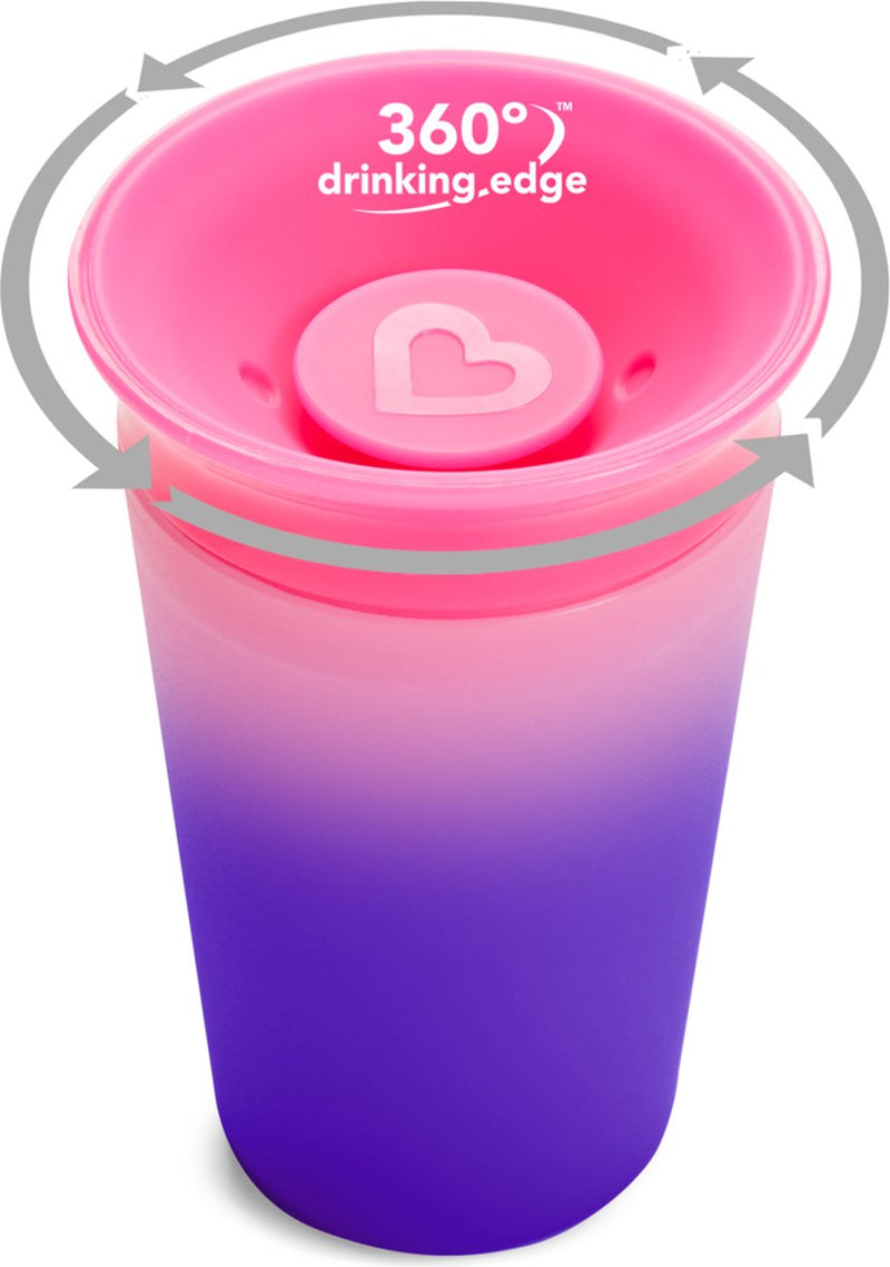 Vaso para beber 360° antifugas milagroso de Munchkin - vaso para sorber - cambio de color - sensible al calor - vaso de práctica para bebé y niño - 266 ml - rosa violeta