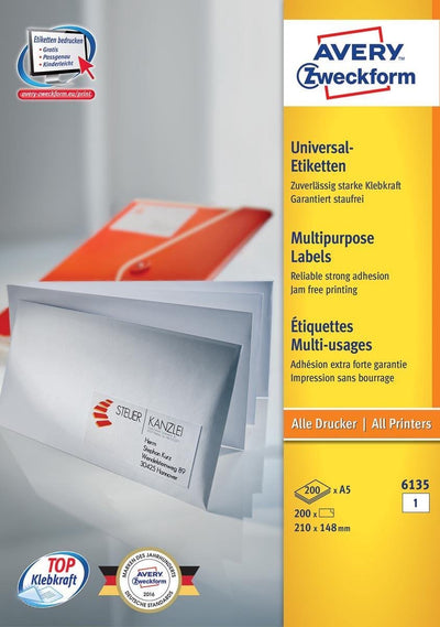 Avery zweckform label avery ilk 210x148mm on - a5 sheet white box 200 sheets 1 et.