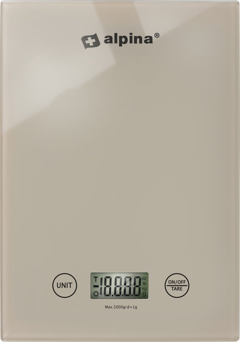 Báscula de cocina digital Alpina - báscula de cocina en gr, lb, oz y ml - báscula de precisión con función de tara - accesorios de cocina - 22 x 15,5 cm - beige