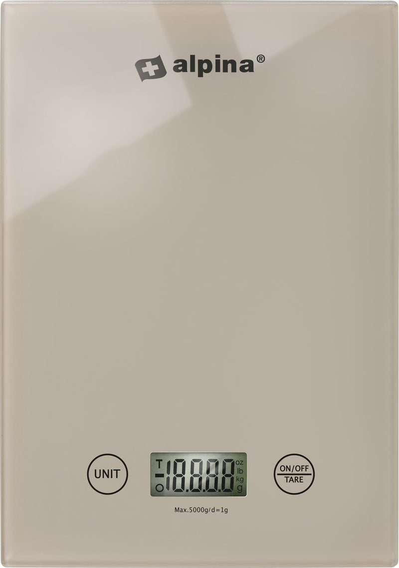 Báscula de cocina digital Alpina - báscula de cocina en gr, lb, oz y ml - báscula de precisión con función de tara - accesorios de cocina - 22 x 15,5 cm - beige