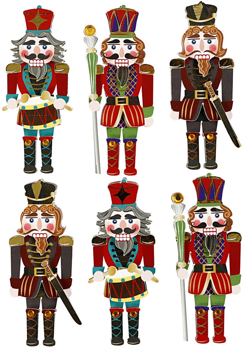 Creativ company 3D stickers, nutcracker, h: 75 mm, w: 30 mm, thickness 7 mm, 6 pieces 1 box