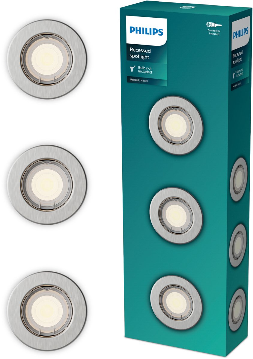 Philips led philips peridot inbouwspot - gu10 fitting - nikkel - rond - vaste kop - 3-pack