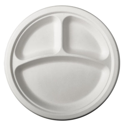Papstar 12 platos caña de azúcar pura 3 compartimentos ø23cm