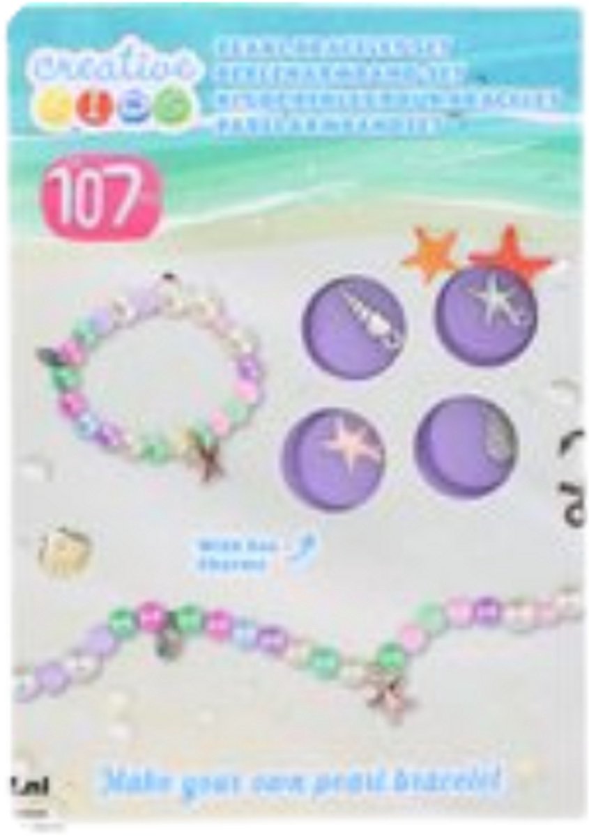 Creative kids pearl bracelet set 107 pieces – bracelet making craft set for children – bead set with pearl beads and sea charms – diy bracelet crafting with elastic cord – creative toys