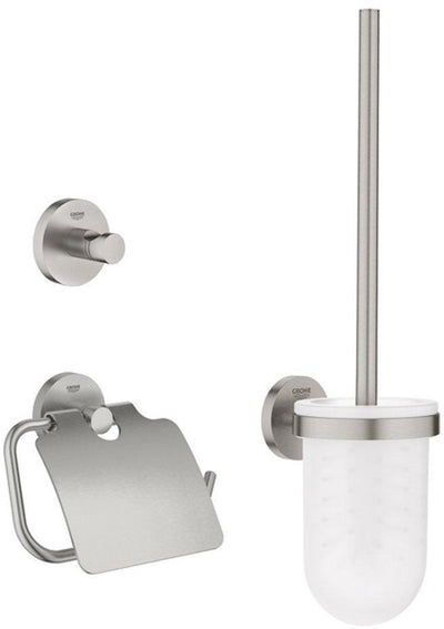 Set accessori Grohe Essentials - portarotolo - set scopino - gancio - super steel (acciaio inox)