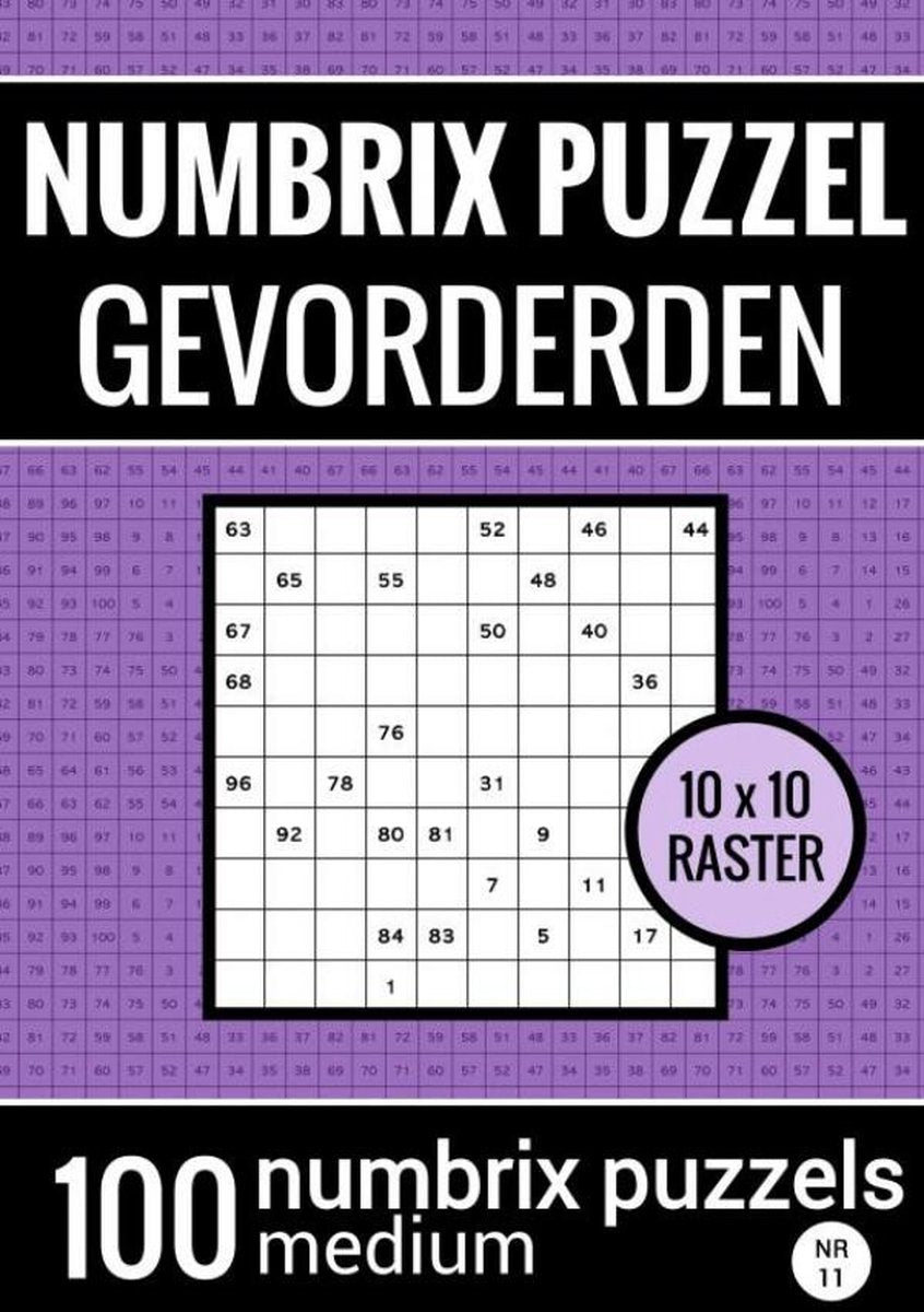 Merkloos sans marque puzzelboek met 100 numbrix puzzels voor gevorderden - nr.11 - numbrix puzzel medium