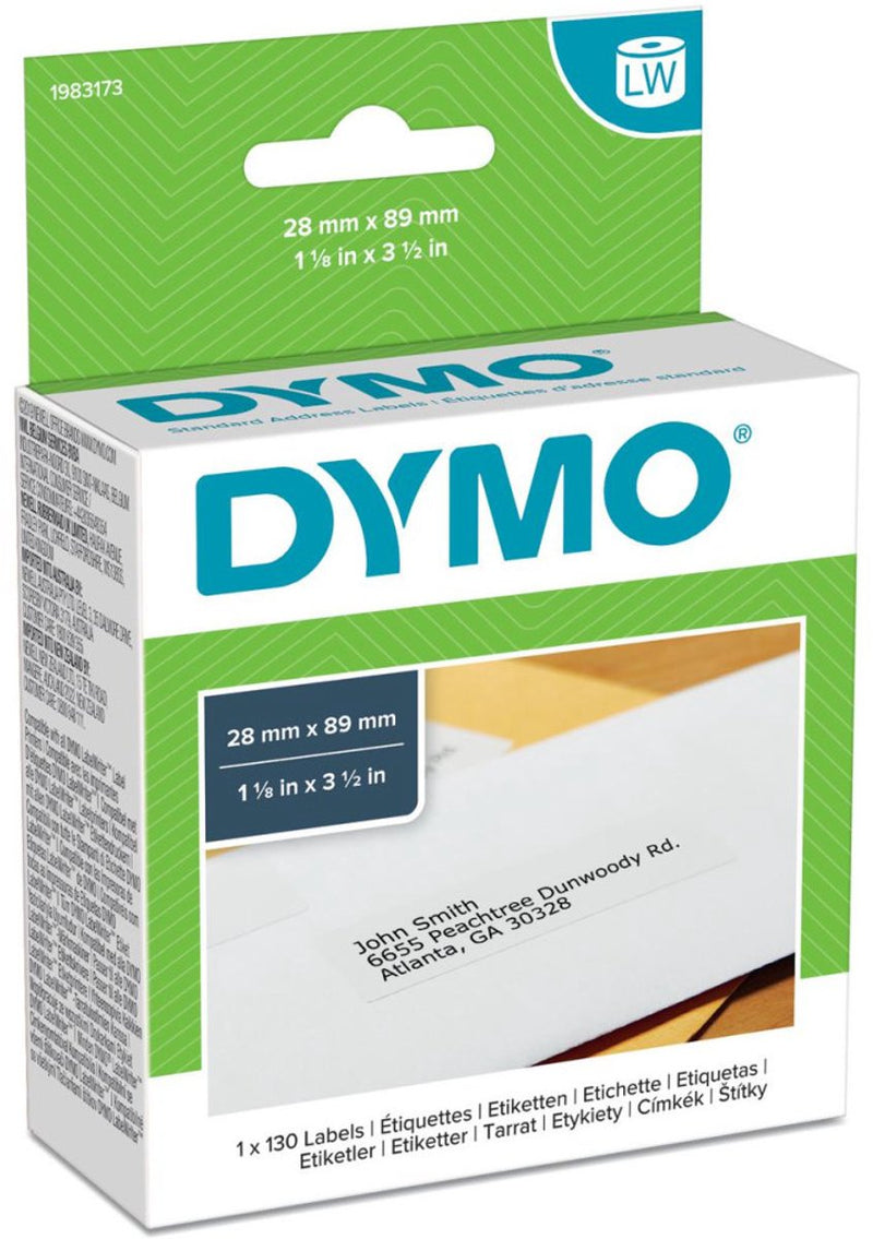 Etichette per indirizzo di ritorno originali Dymo Labelwriter grandi | 28 mm x 89 mm | 130 etichette autoadesive | adatto per le stampanti per etichette labelwriter | prodotto in Europa
