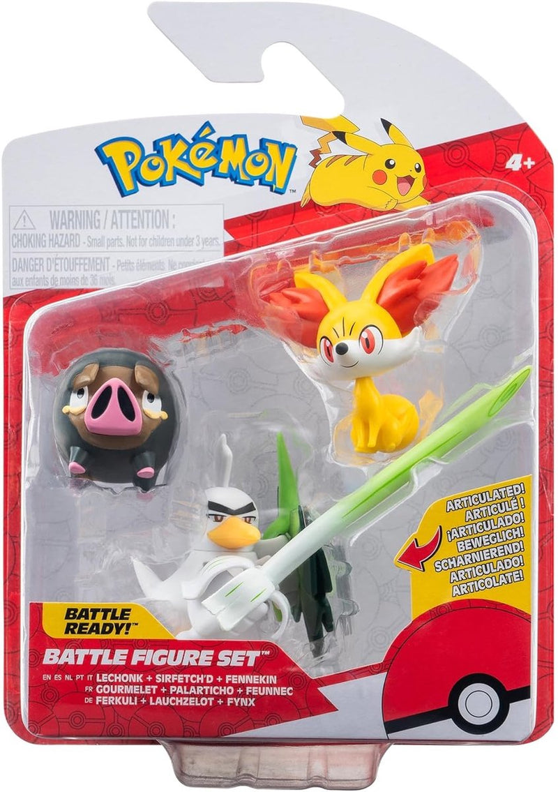 Jazwares Pokémon Battle Figure Set Confezione da 3 Fennekin, Lechonk, Sirfetch'd Action Figure da 5 cm