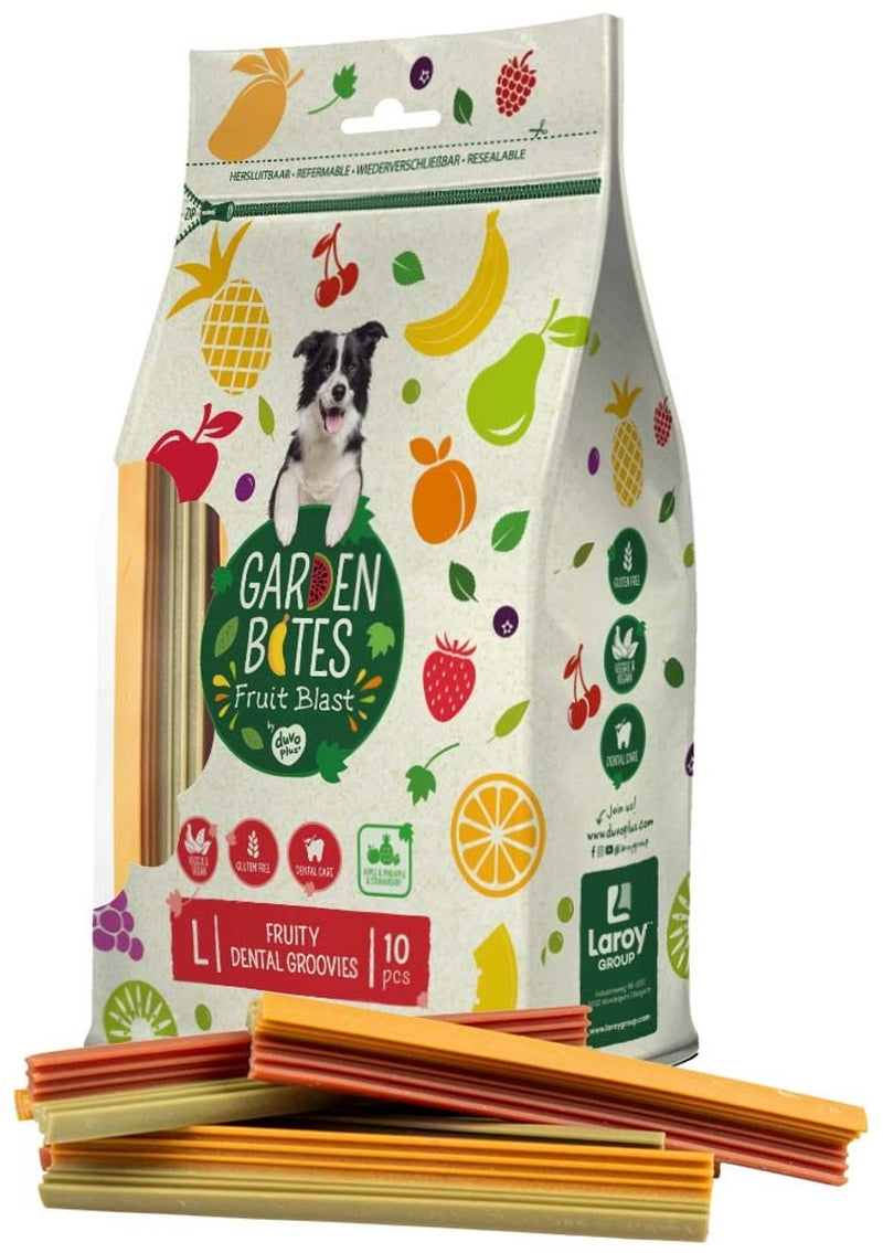 Duvo plus bocconcini da giardino - snack per cani fruttati dental groovies - dolcetti per cani - vegetariani senza glutine - grandi 10 pezzi