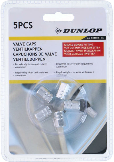 Cappucci per valvole per pneumatici Dunlop per auto - 5 pezzi - argento - alluminio - cappucci per valvole a percussione - misura universale