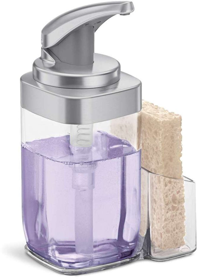 Simplehuman - dispenser di sapone con pompa manuale in plastica opaca con supporto 650 ml - trasparente - nichel