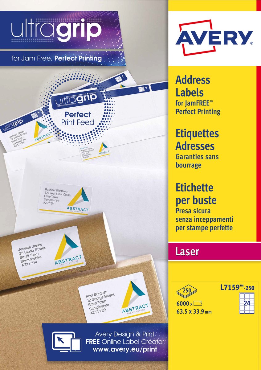 Etichette Avery formato quickpeel 635 x 339 mm (l x a) 6.000 pezzi 24 per foglio