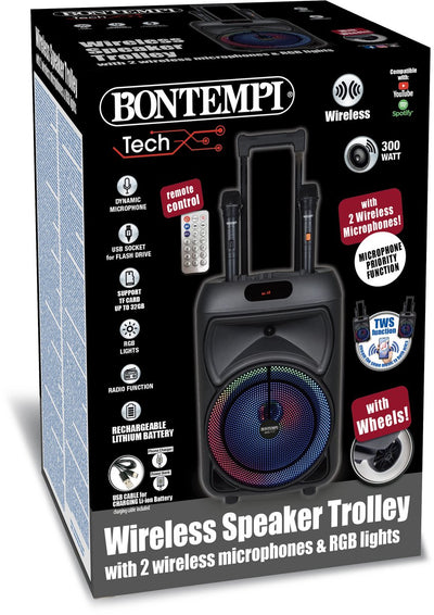 Bontempi spa bontempi - altoparlante wireless da carrello - con 2 microfoni wireless - effetti luminosi