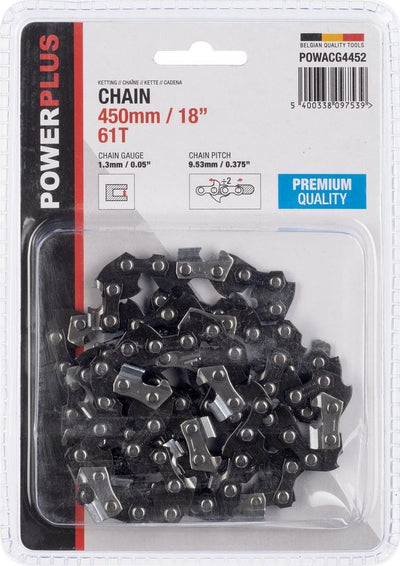 Cadena Powerplus para motosierra powacg4452 – longitud de barra 450 mm, 61 t – 18”, cadena de sierra, herramientas de jardín