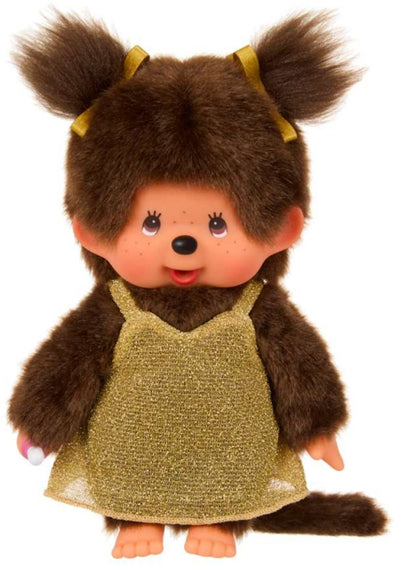 Bambola Monchhichi - vestito glitter oro 20 cm - peluche.