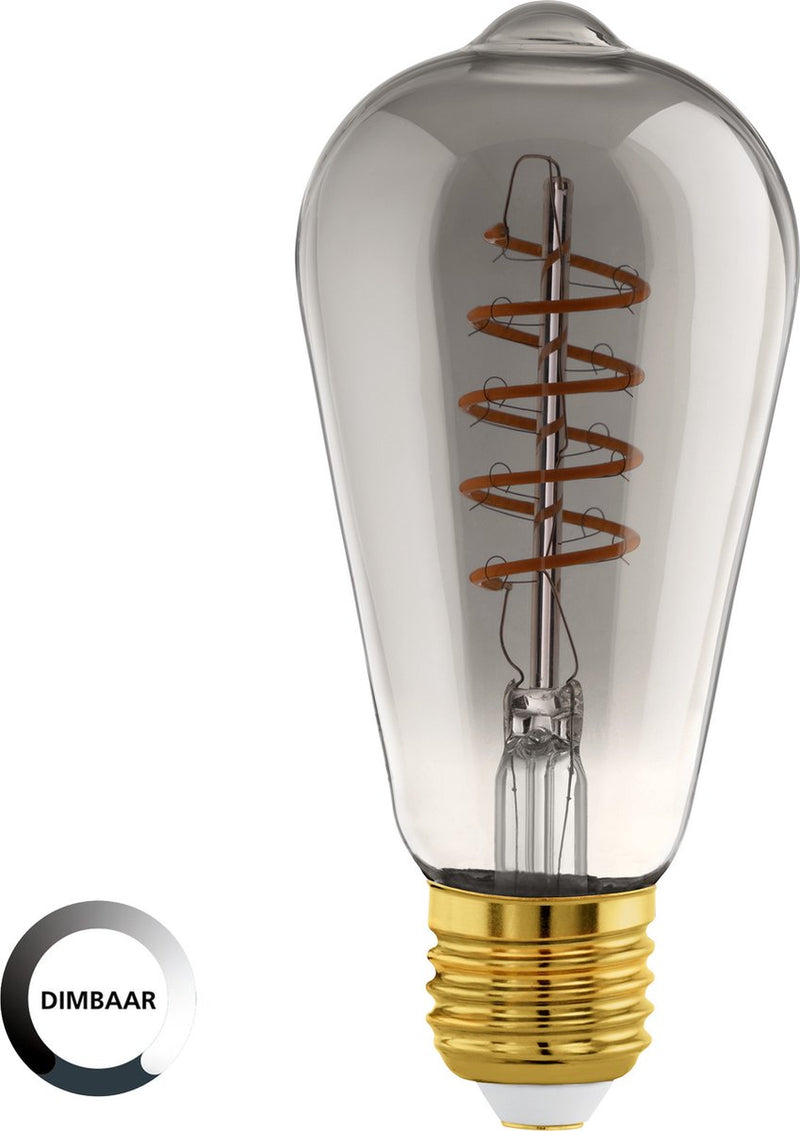 Eglo led lamp - e27 - ø 6,4 cm - st64 - smoke - 2000k - dimbaar