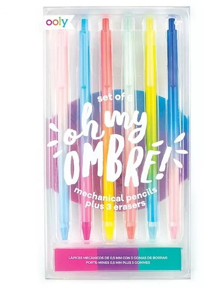 Ooly - ¡oh mi ombre! portaminas - 6 lápices con gomas de borrar y colores del arcoíris