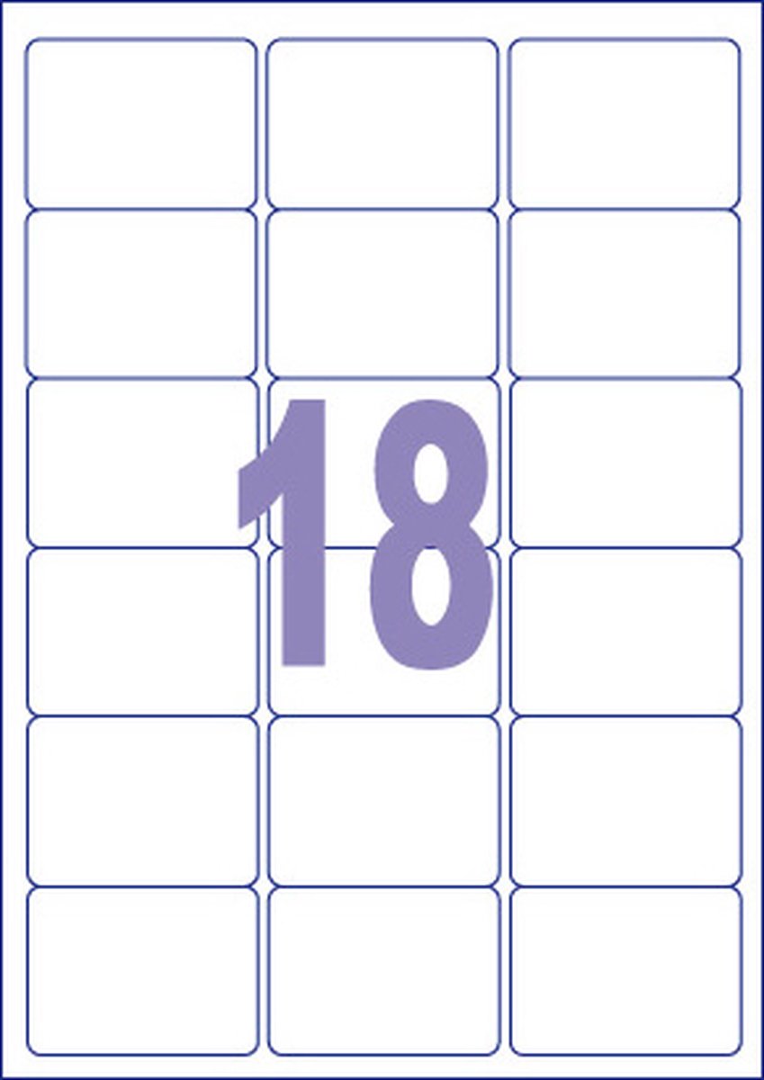 Kangaro label - universal labels - inkjet laser copy - 63.5x46.6mm - 100 sheets - 18 stickers per sheet - k-6346