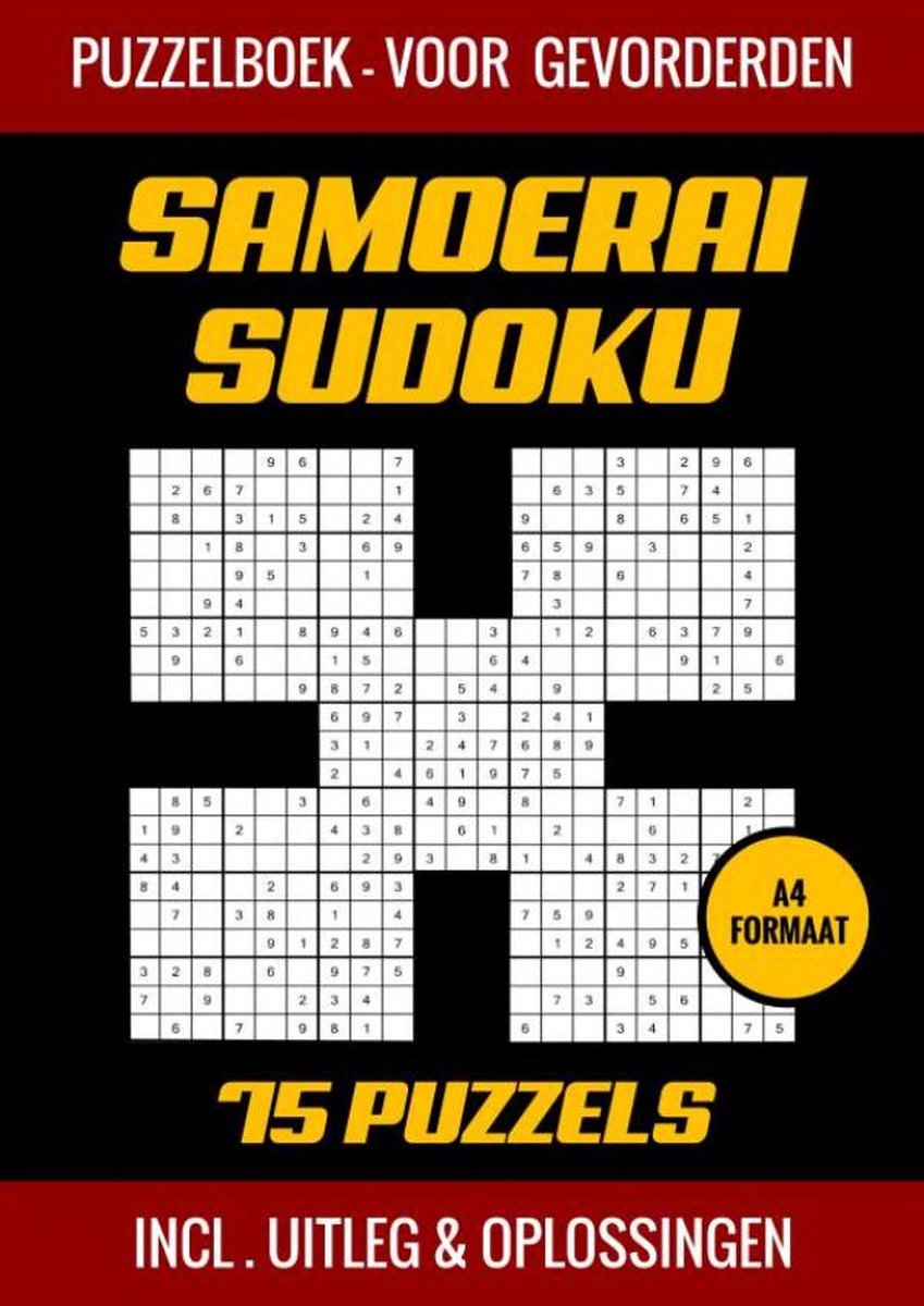 Samoerai sudoku - puzzelboek met 75 puzzels voor gevorderden