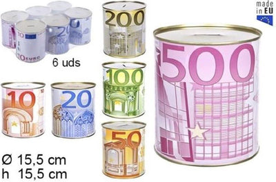 Jonotoys spaarblik groot met euro biljet opdruk 15 x 15 cm