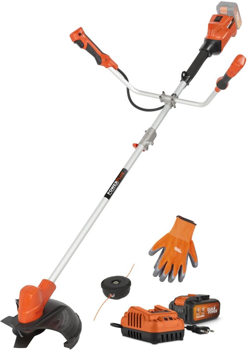 Powerplus dual power accu bosmaaier powdpgbcs1 -2 in 1 maaier en grastrimmer van 40 v, met accu en lader, ruggedragen, tuingereedschap