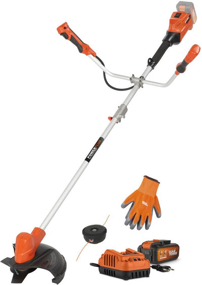 Powerplus Desbrozadora a bateria dual power powdpgbcs1 -Cortacesped y cortabordes 2 en 1 de 40 v, con bateria y cargador, mochila, herramientas de jardin